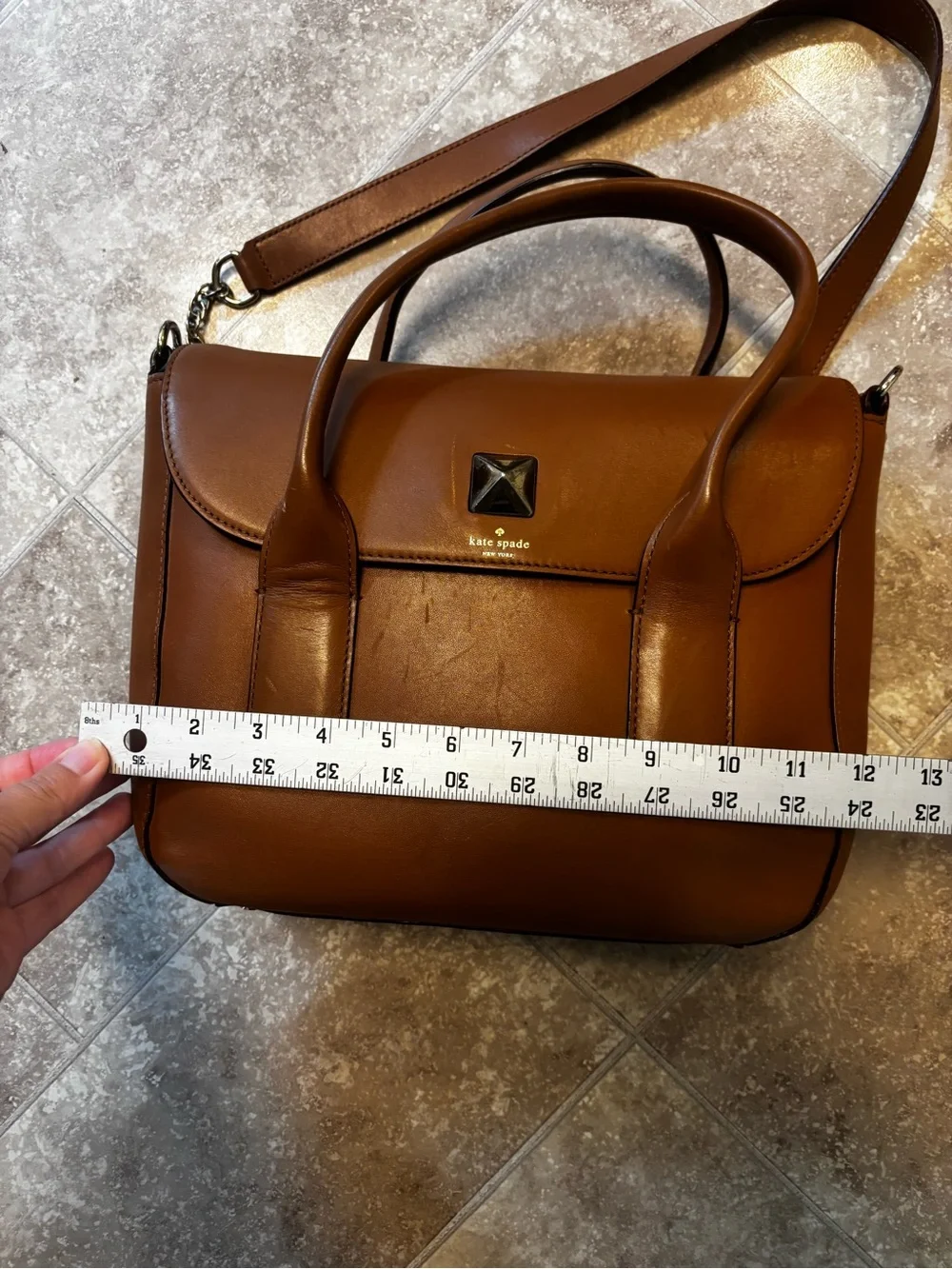 kate spade tan brown leather satchel with top handles